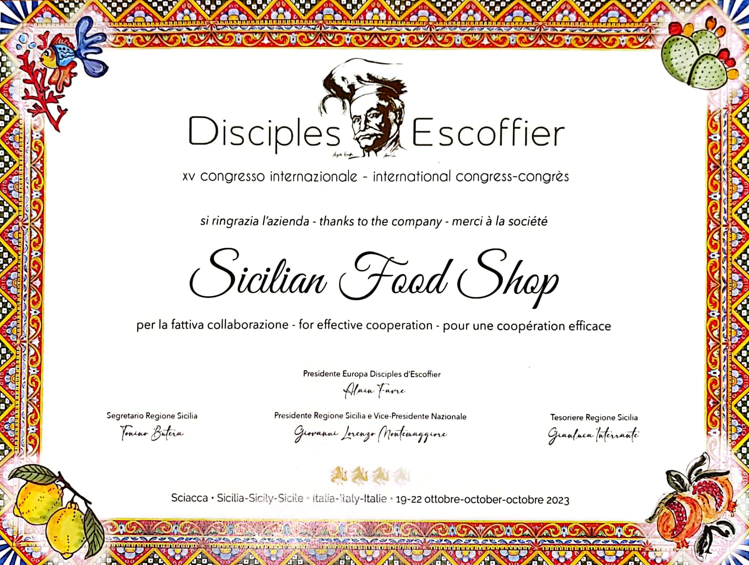 Sizilianischer Lebensmittelladen und Auguste Escoffier Sizilien